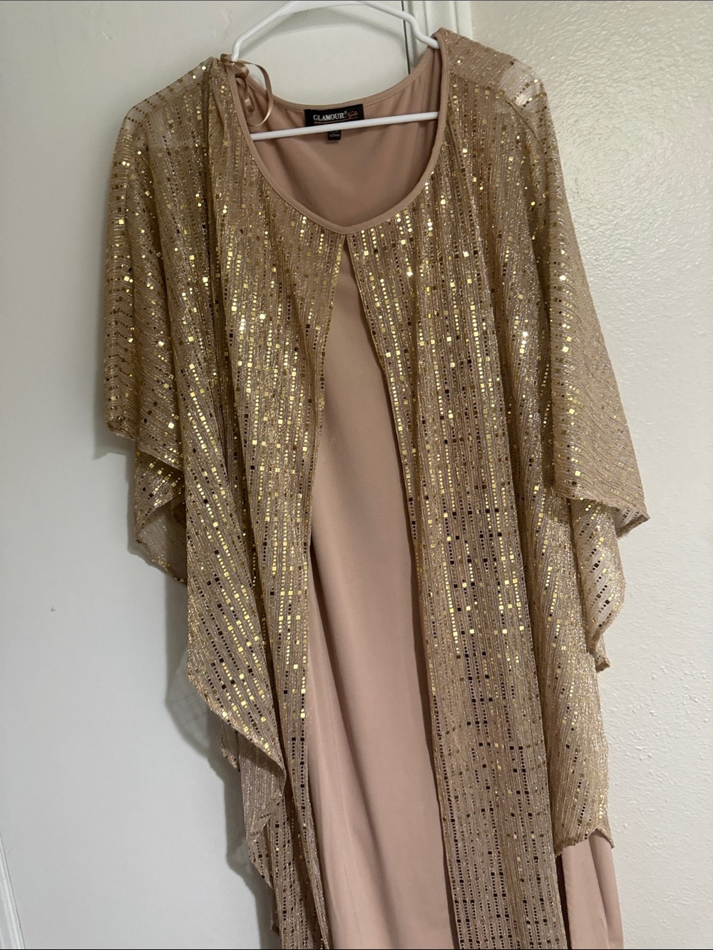 Glamour Gold Sequin Overlay with Blush Slip